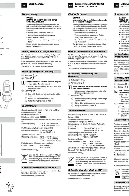 schneider施耐德Acti 9- IC2000 户外薄暮开关-操作说明 (ZH)